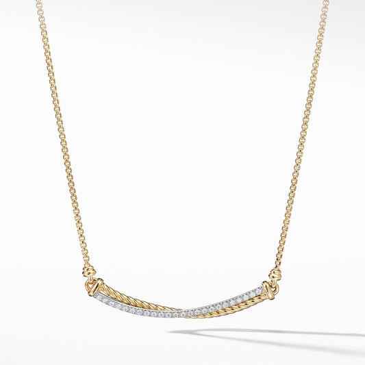 Crossover Bar Necklace in 18K Gold with Diamonds - David Yurman- Diamond Cellar