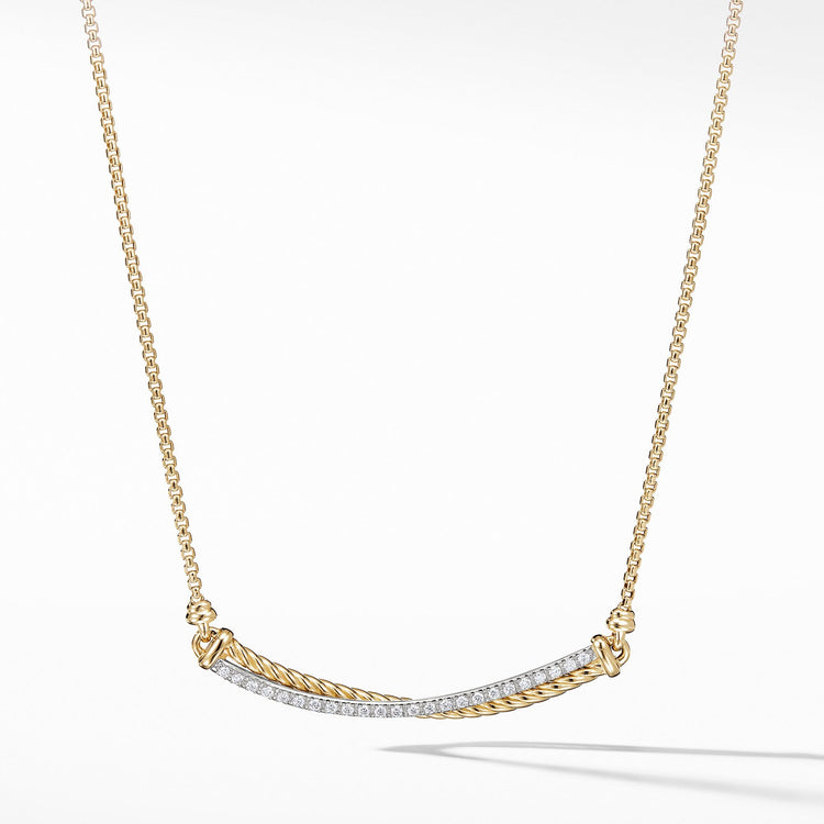 Crossover Bar Necklace in 18K Gold with Diamonds - David Yurman- Diamond Cellar