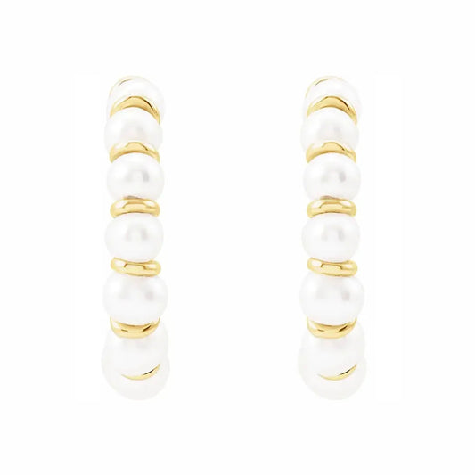 Cultured Freshwater Pearl Hoop Earrings - Diamond Cellar- Diamond Cellar