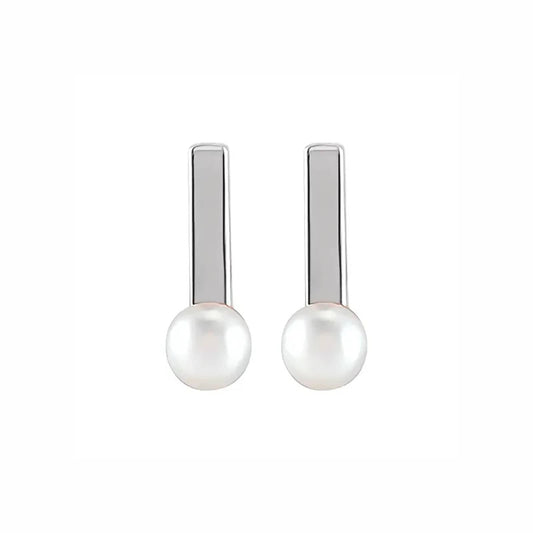 Cultured Seed Pearl Bar Earrings - Diamond Cellar- Diamond Cellar
