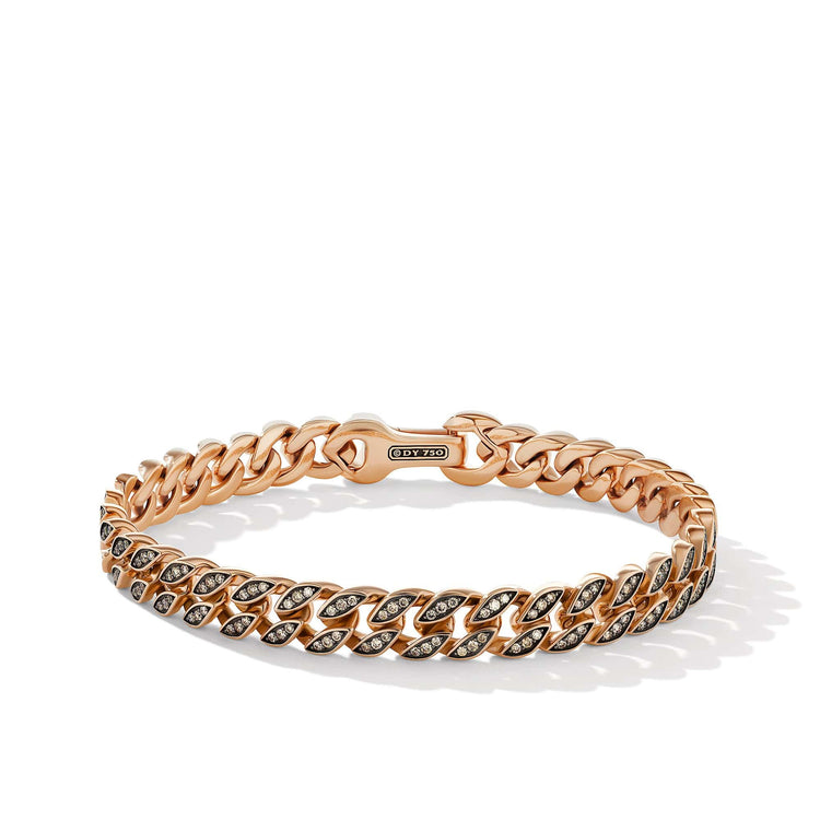 Curb Chain Bracelet in 18K Rose Gold with Pave Cognac Diamonds - David Yurman- Diamond Cellar