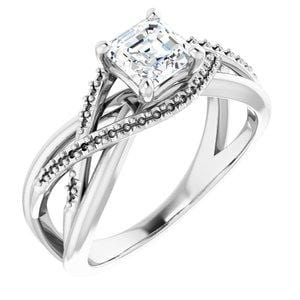 Custom 14K White 5 mm Asscher Engagement Ring Mounting - STULLER- Diamond Cellar