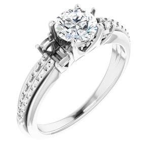 Custom 14K White 5.8 mm Round Three-Stone Engagement Ring Mounting - STULLER- Diamond Cellar