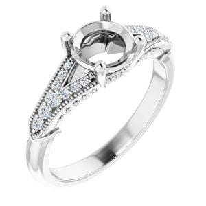 Custom 14K White 6.5 mm Round Engagement Ring Mounting - STULLER- Diamond Cellar