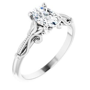 Custom 14K X1 White 7x5 mm Oval Sculptural-Inspired Engagement Ring Mounting - STULLER- Diamond Cellar