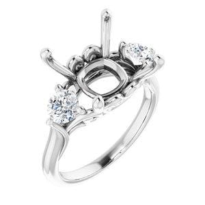 Custom Platinum 12 mm Cushion Engagement Ring Mounting - STULLER- Diamond Cellar