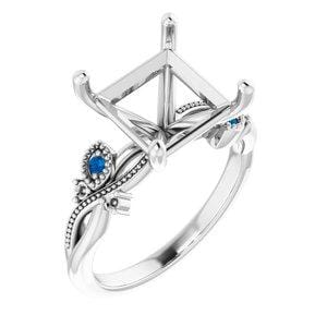 Custom Platinum 9 mm Square Engagement Ring Mounting - STULLER- Diamond Cellar