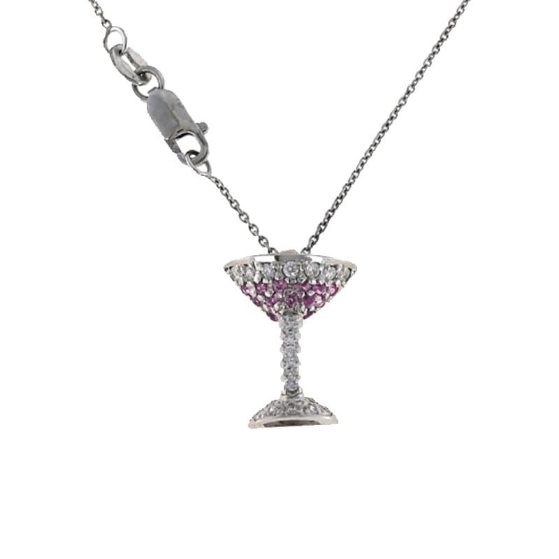 Diamond and Pink Sapphire Tiny Treasures Martini Glass Pendant - Roberto Coin- Diamond Cellar