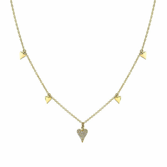 Diamond and Polished Heart Drop Station Necklace - Shy Creation- Diamond Cellar