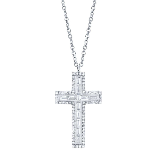 Diamond Baguette Cross Necklace - Shy Creation- Diamond Cellar