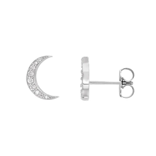 Diamond Crescent Moon Stud Earrings - Diamond Cellar- Diamond Cellar