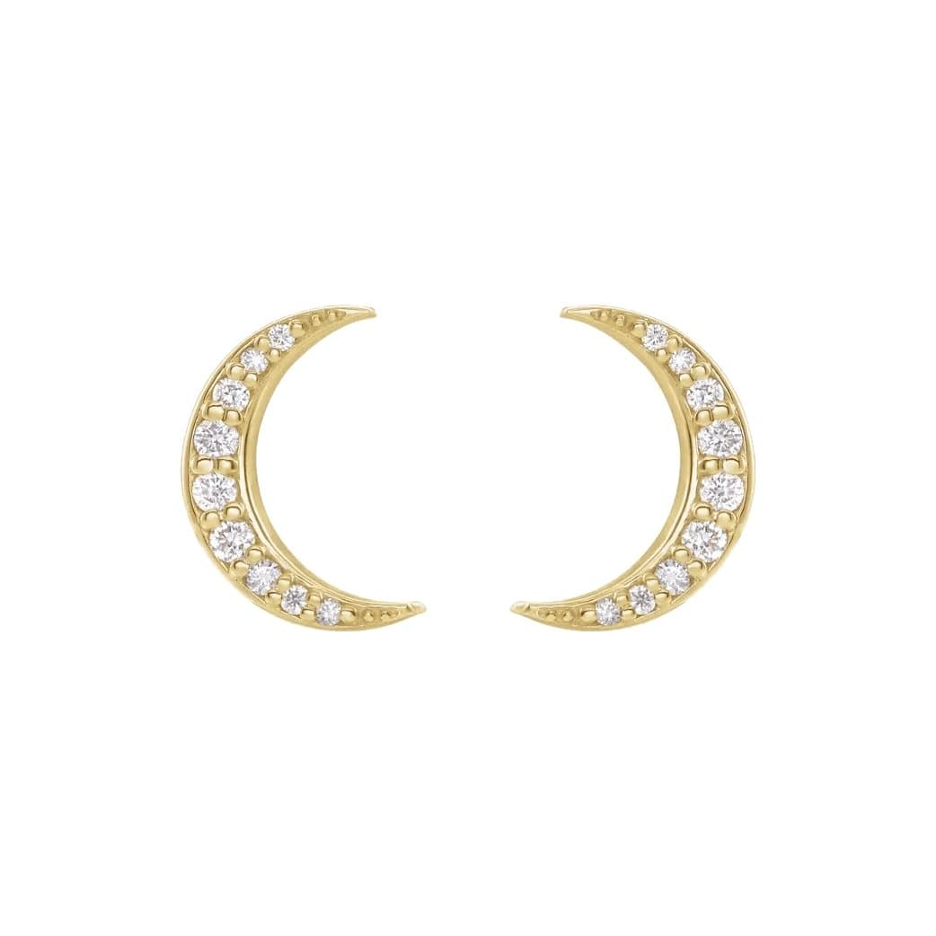 Diamond Crescent Moon Stud Earrings - Diamond Cellar- Diamond Cellar