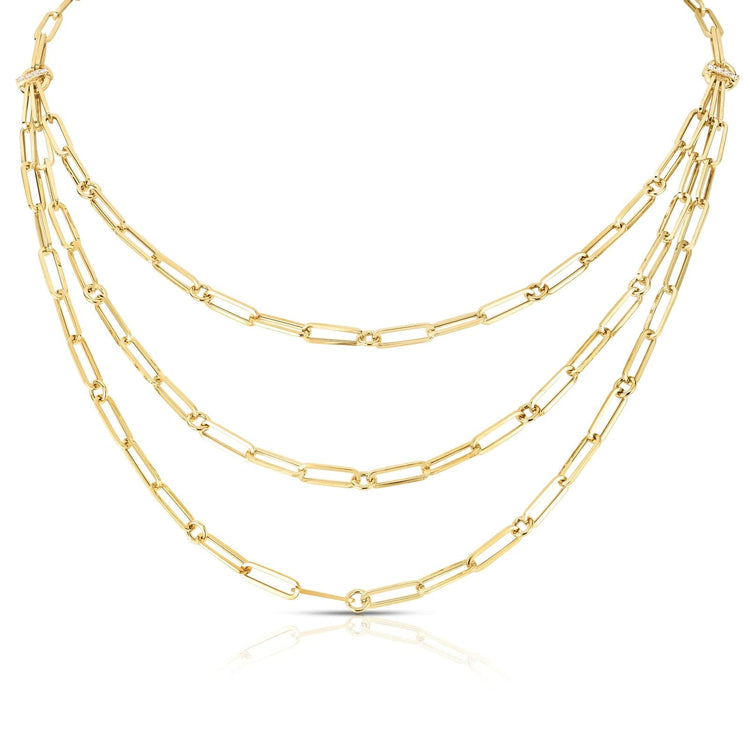Diamond Triple Strand Paperclip Necklace - Roberto Coin- Diamond Cellar