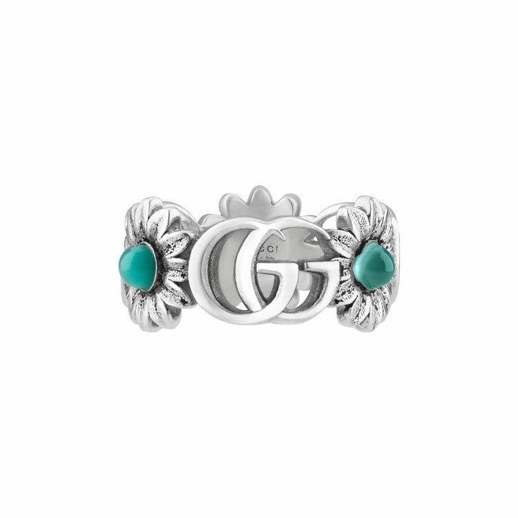 Double G Flower Ring with Mother of Pearl and Blue Topaz - Gucci- Diamond Cellar