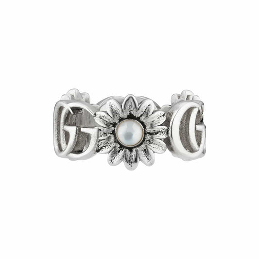 Double G Flower Ring with Mother of Pearl and Blue Topaz (Size 12) - Gucci- Diamond Cellar