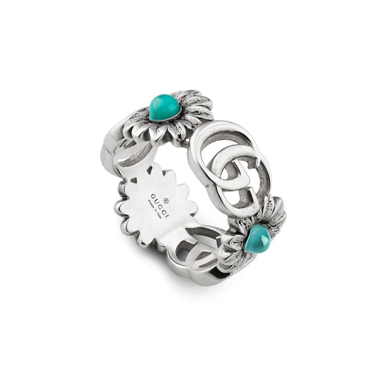 Double G Flower Ring with Mother of Pearl and Blue Topaz (Size 15) - Gucci- Diamond Cellar