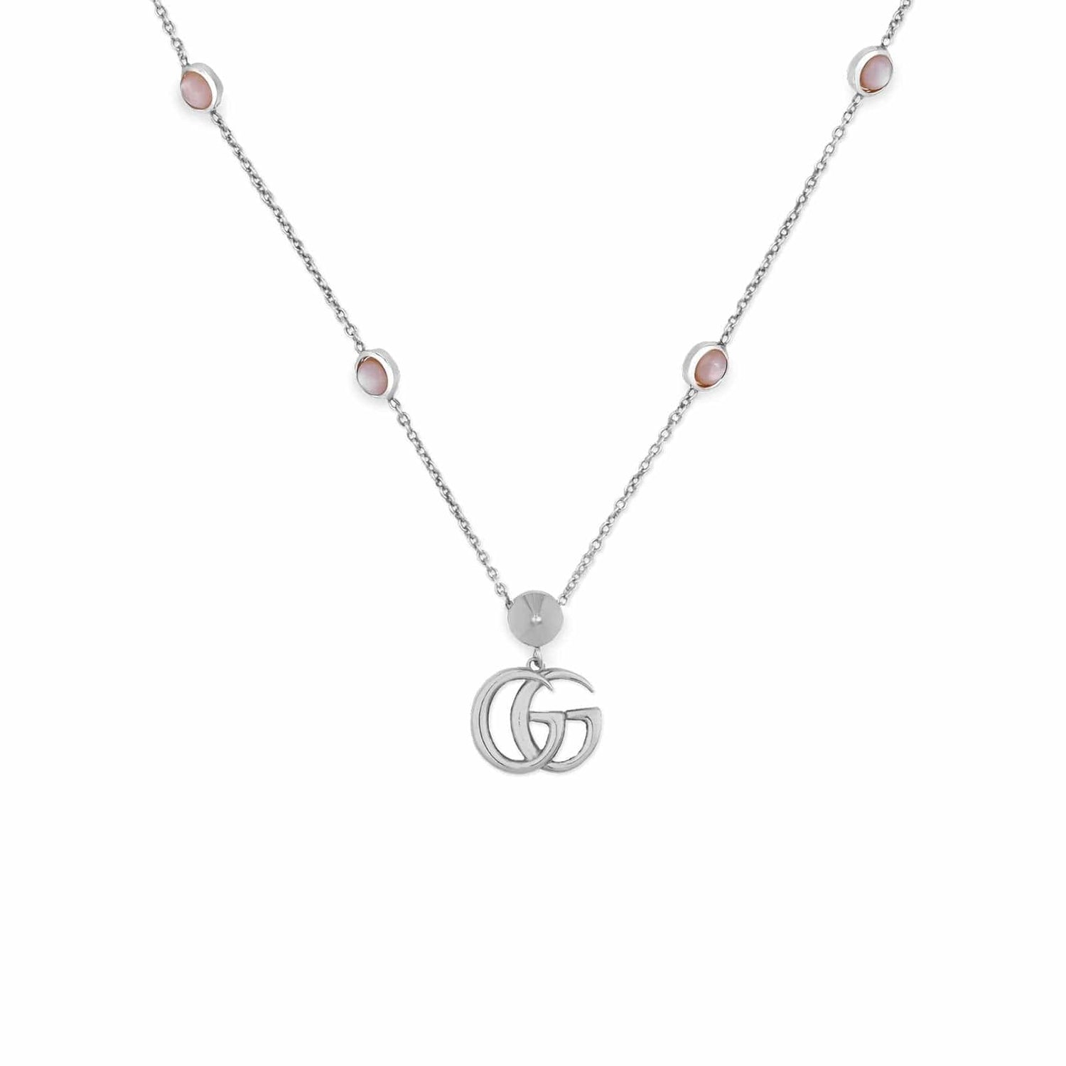 Double G Necklace with Pink Mother of Pearl Stations - Gucci- Diamond Cellar