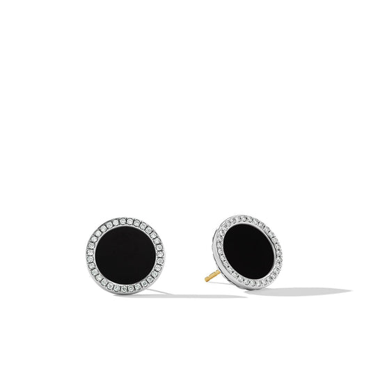 DY Elements Button Earrings with Black Onyx and Pave Diamonds - David Yurman- Diamond Cellar