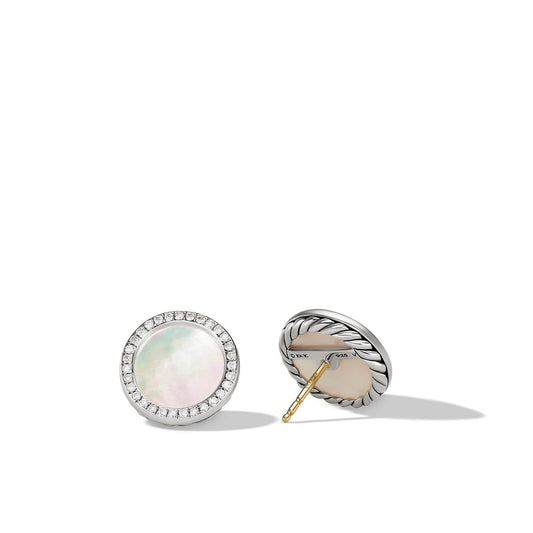 DY Elements Button Earrings with Mother of Pearl and Pave Diamonds - David Yurman- Diamond Cellar