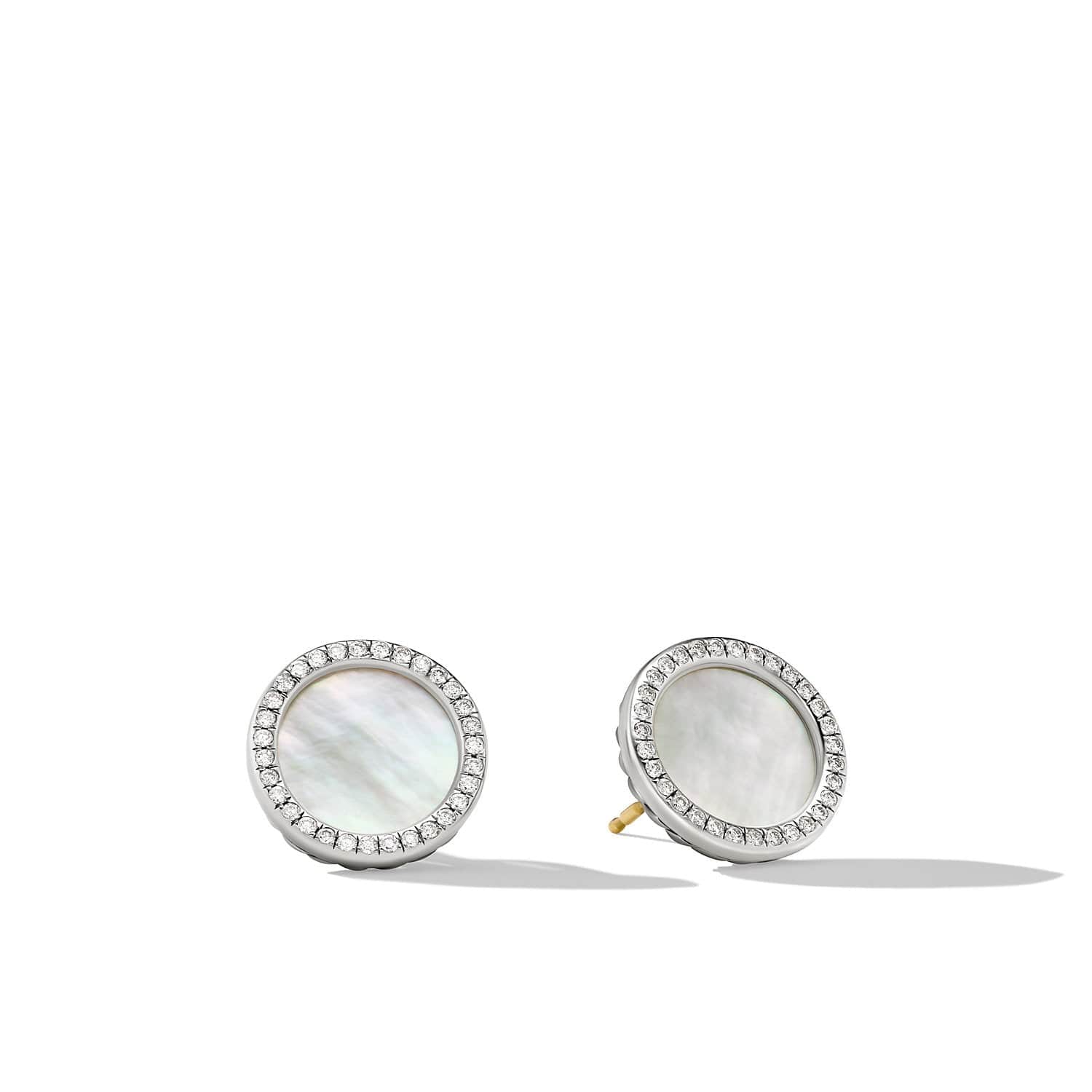 DY Elements Button Earrings with Mother of Pearl and Pave Diamonds - David Yurman- Diamond Cellar