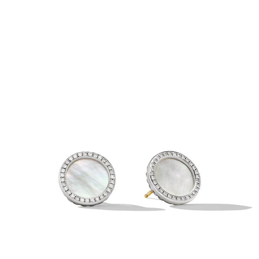 DY Elements Button Earrings with Mother of Pearl and Pave Diamonds - David Yurman- Diamond Cellar