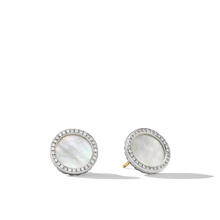 DY Elements Button Earrings with Mother of Pearl and Pave Diamonds - David Yurman- Diamond Cellar