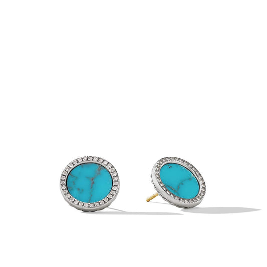 DY Elements Button Earrings with Turquoise and Pave Diamonds - David Yurman- Diamond Cellar