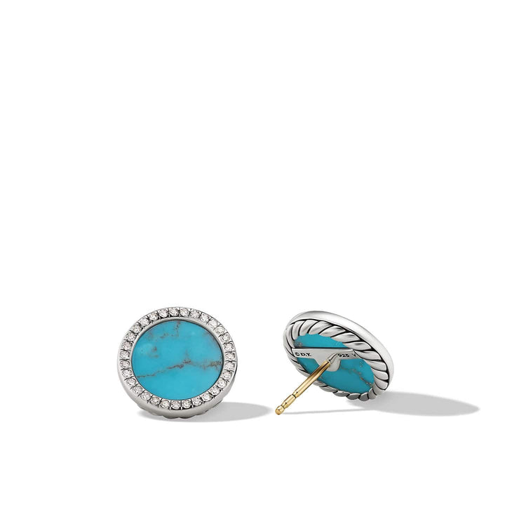 DY Elements Button Earrings with Turquoise and Pave Diamonds - David Yurman- Diamond Cellar