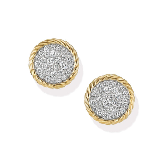 DY Elements Button Stud Earrings in 18K Yellow Gold with Pave Diamonds - David Yurman- Diamond Cellar