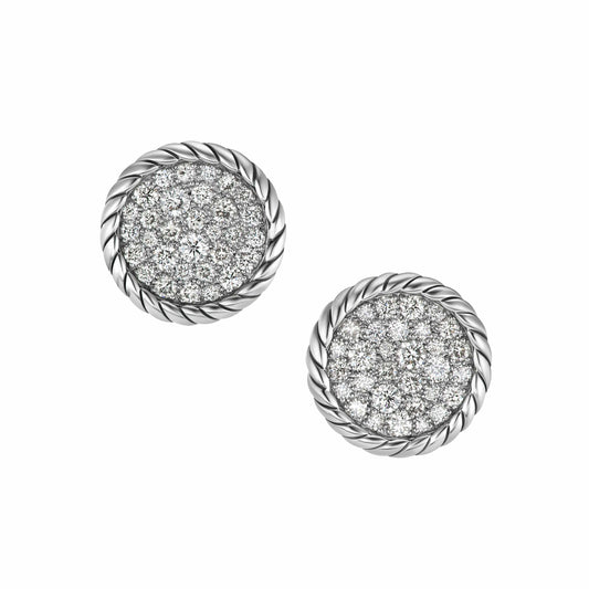 DY Elements Button Stud Earrings in Sterling Silver with Pave Diamonds - David Yurman- Diamond Cellar