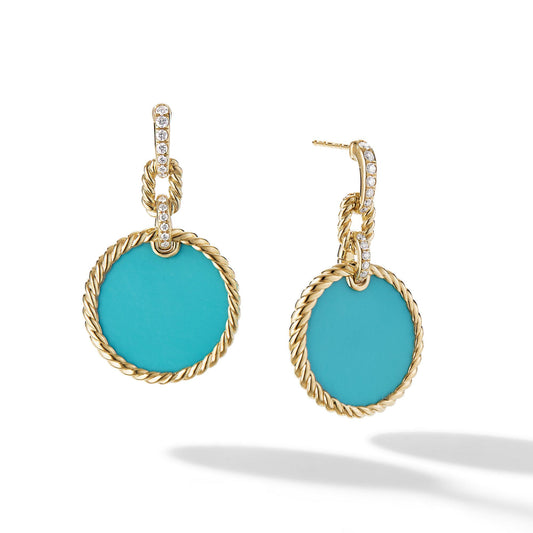 DY Elements Convertible Drop Earrings 18K Yellow Gold with Turquoise and Pave Diamonds - David Yurman- Diamond Cellar
