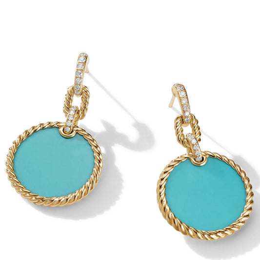 DY Elements Convertible Drop Earrings 18K Yellow Gold with Turquoise and Pave Diamonds - David Yurman- Diamond Cellar