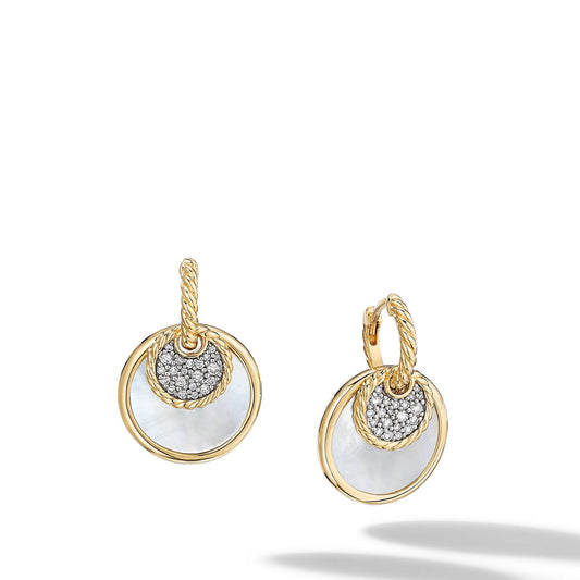 DY Elements Convertible Drop Earrings in 18K Yellow Gold with Black Onyx and Mother of Pearl and Pave Diamonds - David Yurman- Diamond Cellar