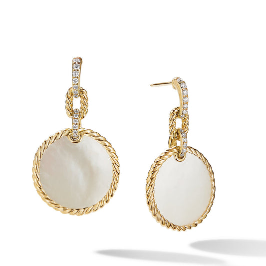 DY Elements Convertible Drop Earrings in 18K Yellow Gold with Mother of Pearl and Pave Diamonds - David Yurman- Diamond Cellar
