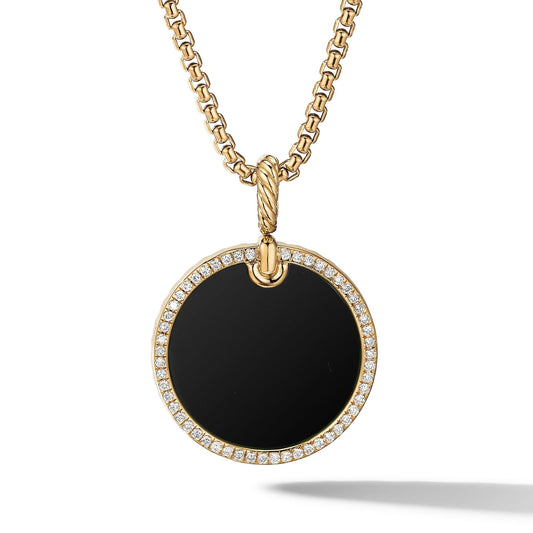 DY Elements Disc Pendant in 18K Yellow Gold with Black Onyx and Pave Diamond Rim - David Yurman- Diamond Cellar