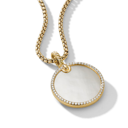DY Elements Disc Pendant in 18K Yellow Gold with Mother of Pearl and Pave Diamond Rim - David Yurman- Diamond Cellar