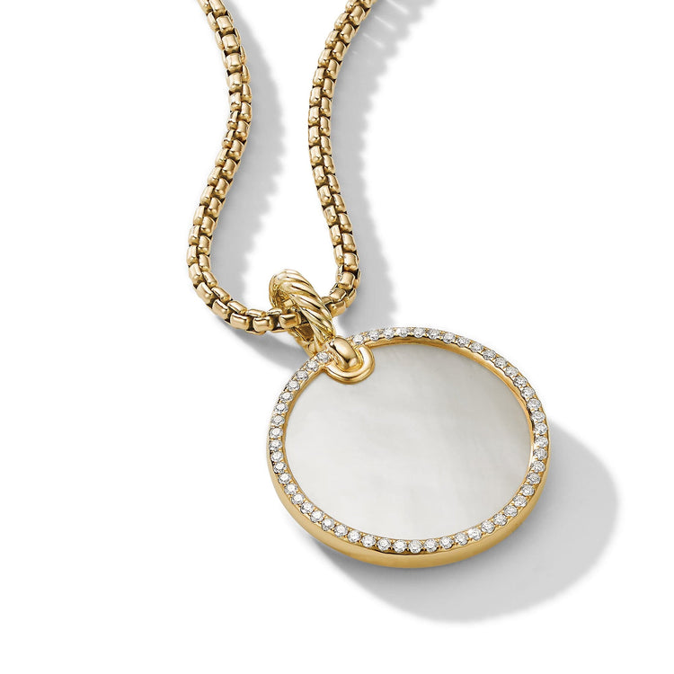 DY Elements Disc Pendant in 18K Yellow Gold with Mother of Pearl and Pave Diamond Rim - David Yurman- Diamond Cellar