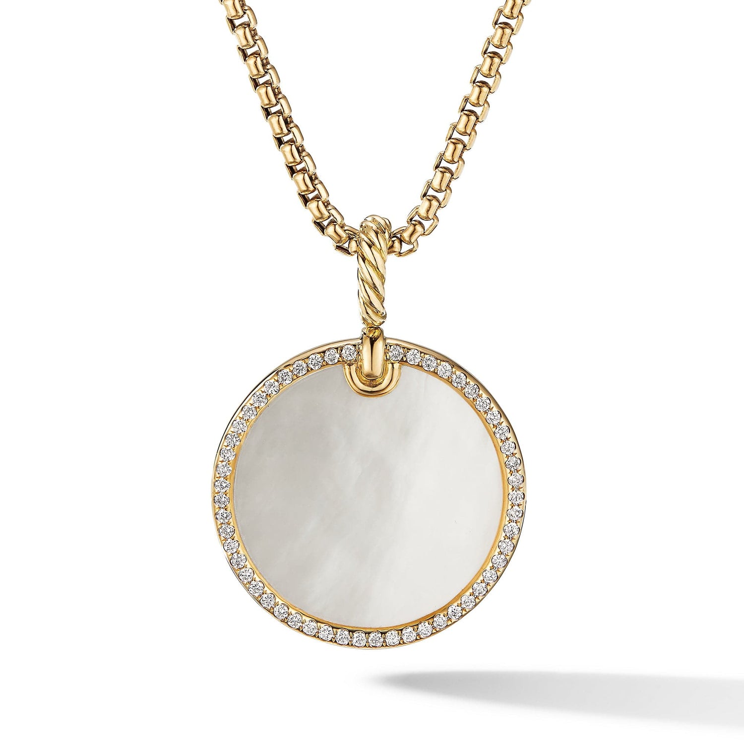 DY Elements Disc Pendant in 18K Yellow Gold with Mother of Pearl and Pave Diamond Rim - David Yurman- Diamond Cellar