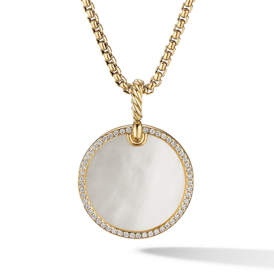 DY Elements Disc Pendant in 18K Yellow Gold with Mother of Pearl and Pave Diamond Rim - David Yurman- Diamond Cellar