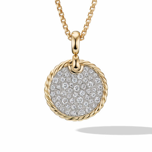 DY Elements Disc Pendant in 18K Yellow Gold with Pave Diamonds - David Yurman- Diamond Cellar