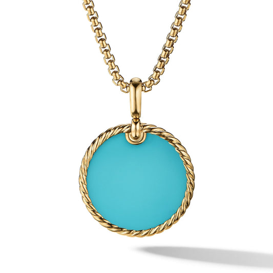 DY Elements Disc Pendant in 18K Yellow Gold with Turquoise - David Yurman- Diamond Cellar