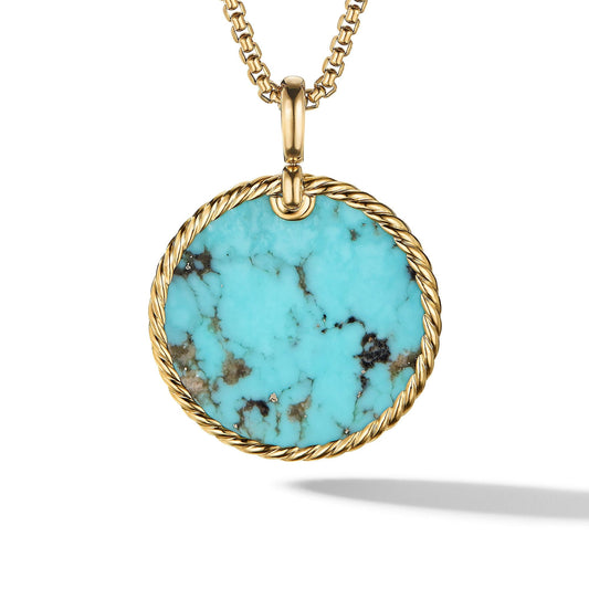 DY Elements Disc Pendant in 18K Yellow Gold with Turquoise - David Yurman- Diamond Cellar