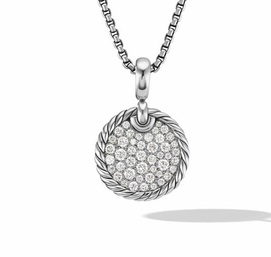 DY Elements Disc Pendant in Sterling Silver with Pave Diamonds - David Yurman- Diamond Cellar