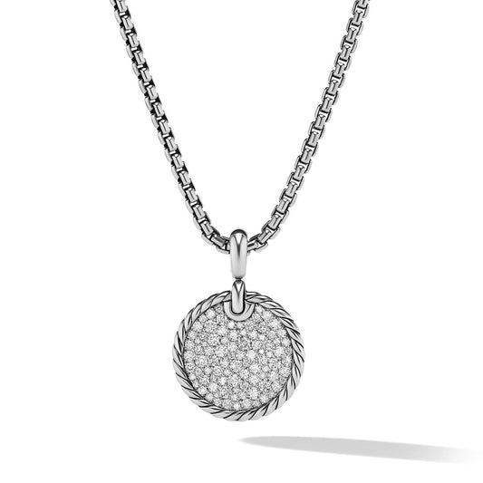 DY Elements Disc Pendant in Sterling Silver with Pave Diamonds - David Yurman- Diamond Cellar