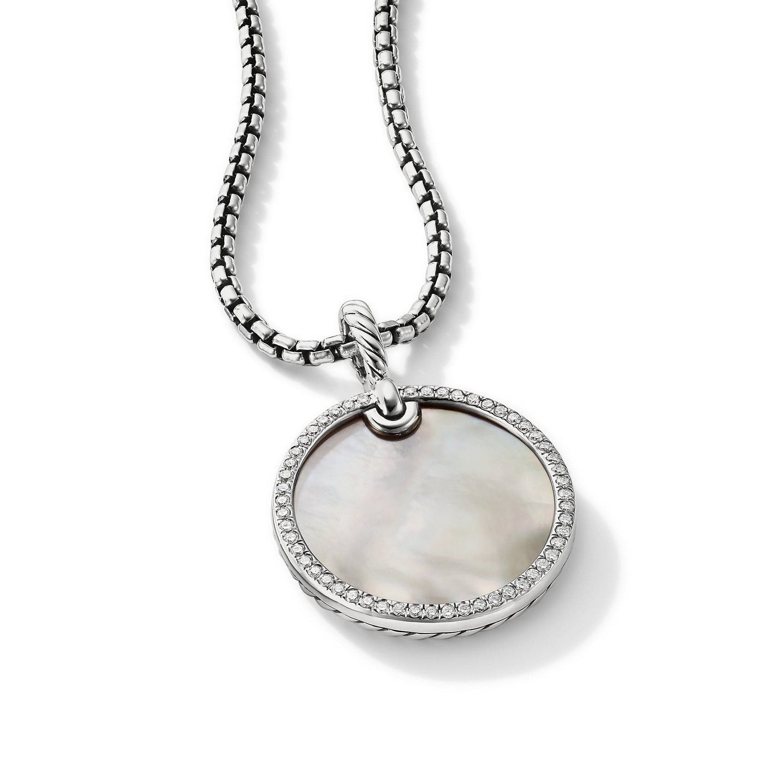 DY Elements Disc Pendant with Mother of Pearl and Pave Diamond Rim - David Yurman- Diamond Cellar
