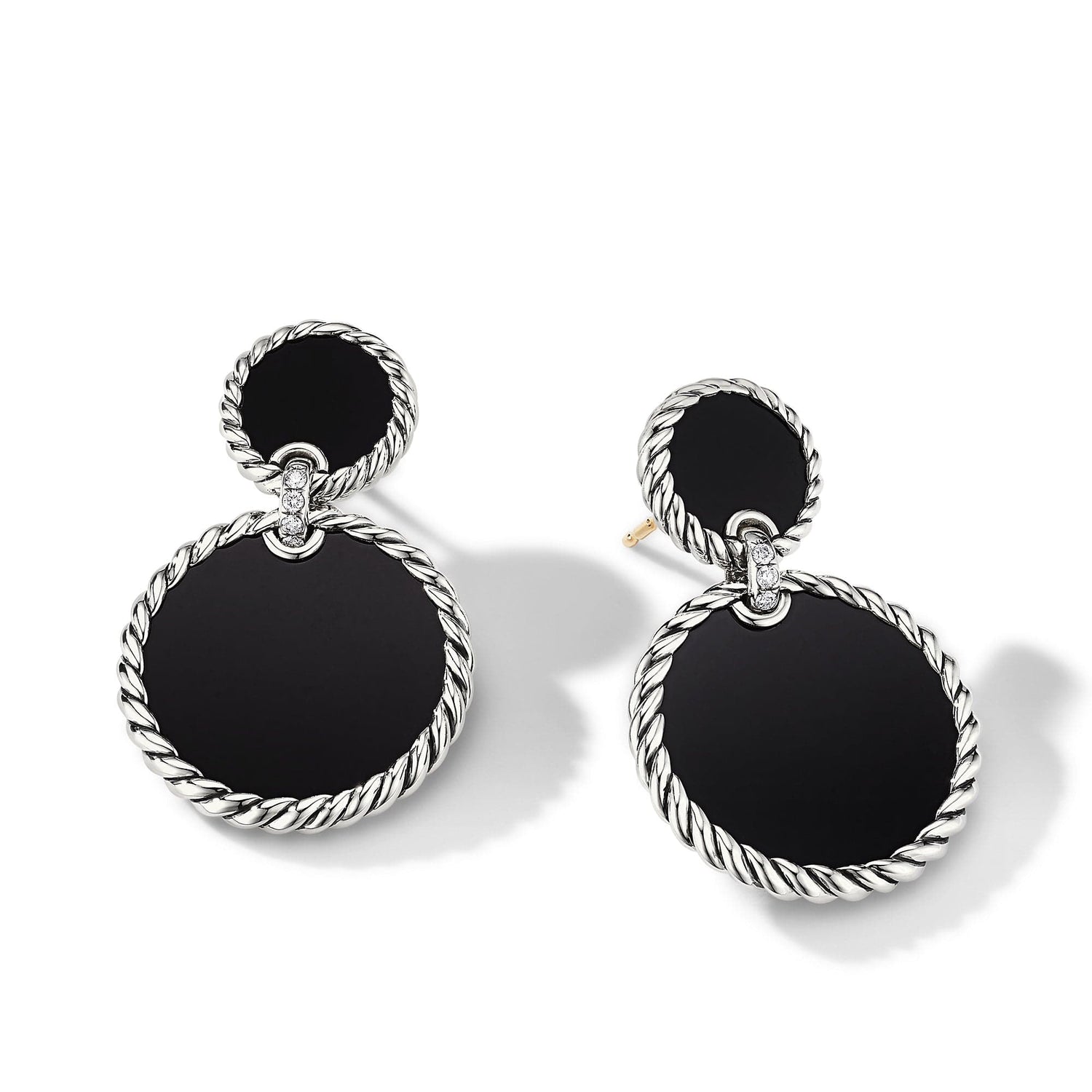 DY Elements Double Drop Earrings with Black Onyx and Pave Diamonds - David Yurman- Diamond Cellar