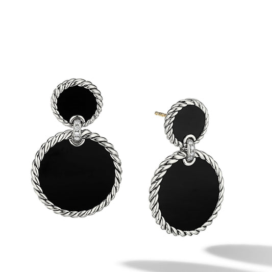 DY Elements Double Drop Earrings with Black Onyx and Pave Diamonds - David Yurman- Diamond Cellar