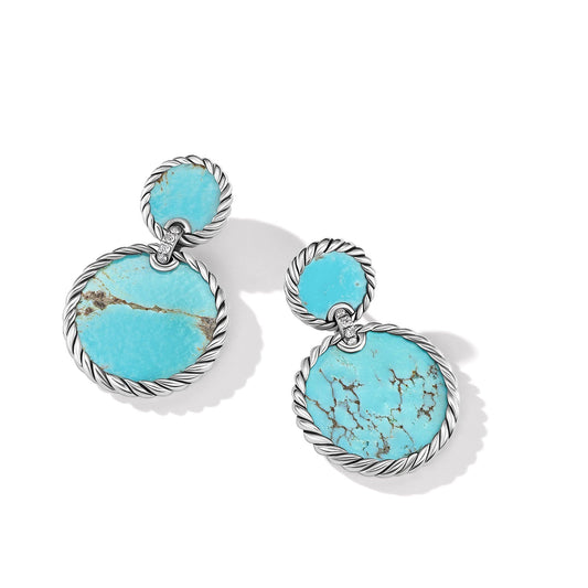 DY Elements Double Drop Earrings with Turquoise and Pave Diamonds - David Yurman- Diamond Cellar
