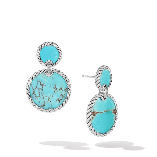 DY Elements Double Drop Earrings with Turquoise and Pave Diamonds - David Yurman- Diamond Cellar