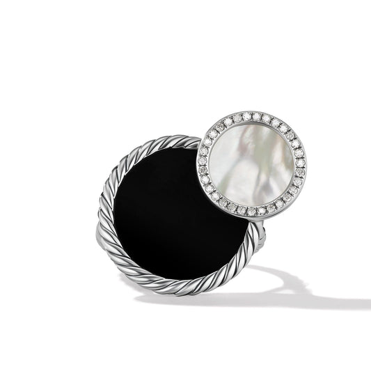 DY Elements Eclipse Ring with Black Onyx, Mother of Pearl and Pave Diamonds - David Yurman- Diamond Cellar